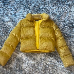 Mustard faux fur puffer jacket